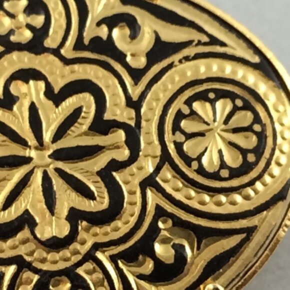 Vtg Toledoware Faux Damascene Oval Brooch Pin Arabesque Flower Goldtone Black - Picture 11 of 12
